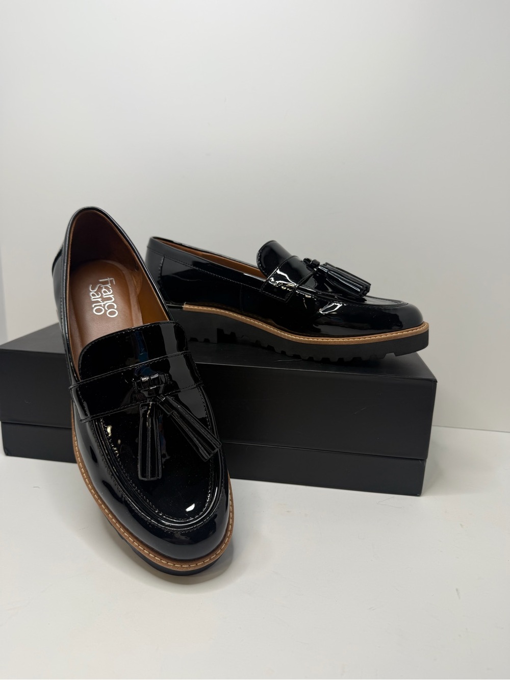 Franco Sarto Black Patent Tassel Loafers